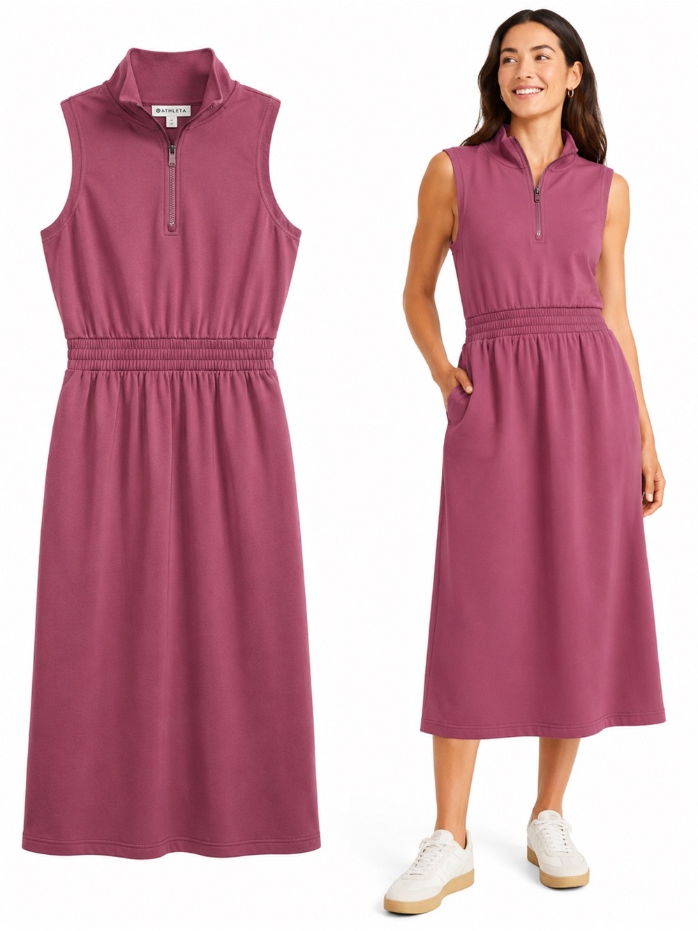 Athleta Sleeveless Zip Front Midi Dress – Mauve / Rose – Size Small